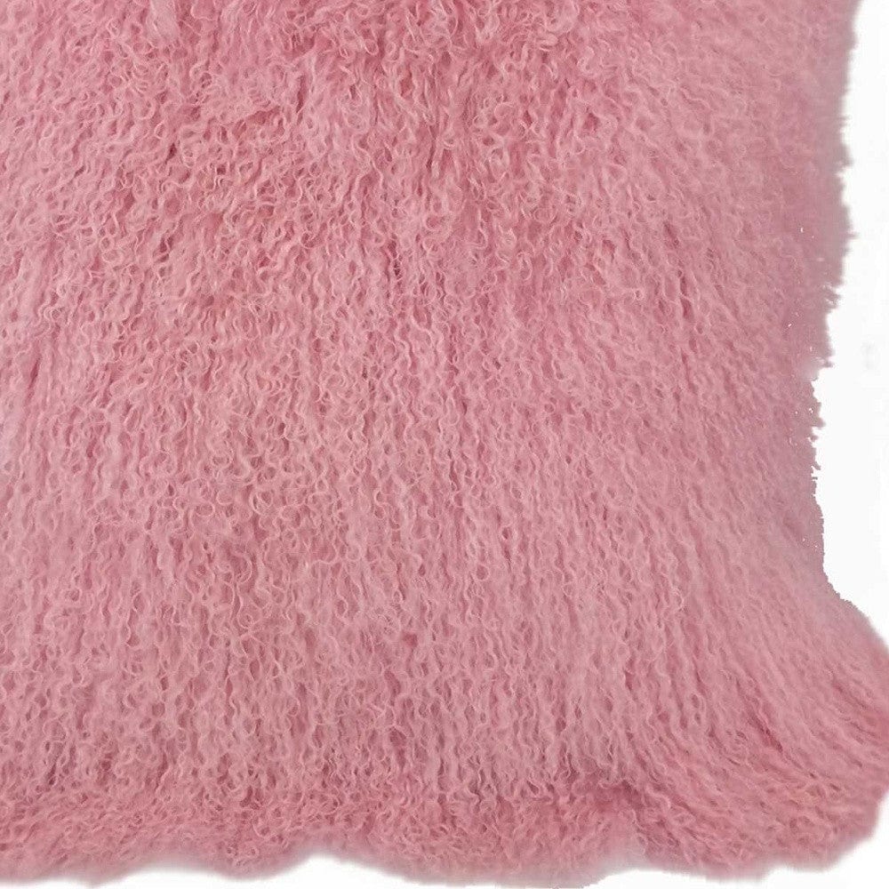 20" Pink Genuine Tibetan Lamb Fur Pillow With Microsuede Backing - Homeroots - Flyclothing LLC