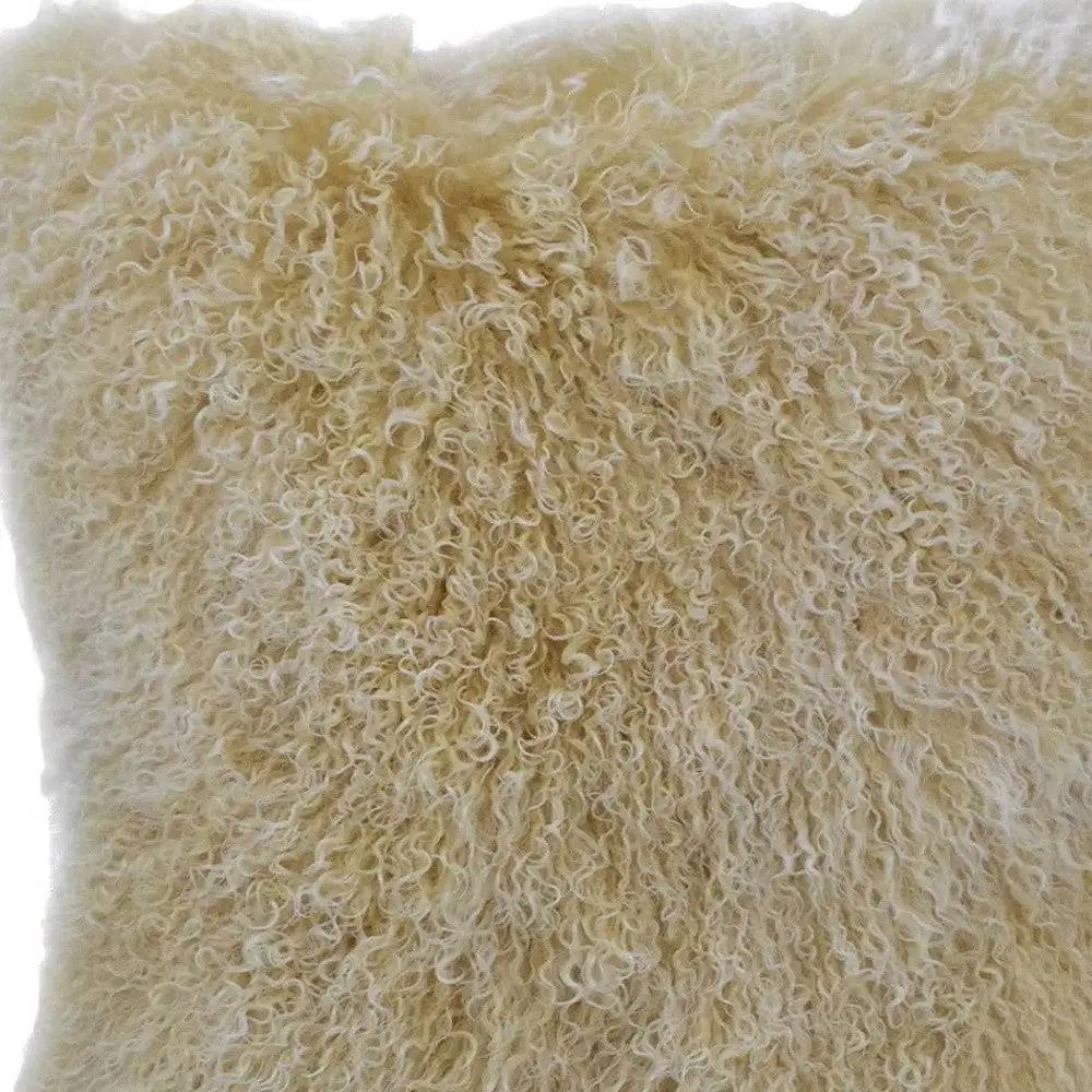 20" Gold Genuine Tibetan Lamb Fur Pillow With Microsuede Backing - Homeroots - Flyclothing LLC