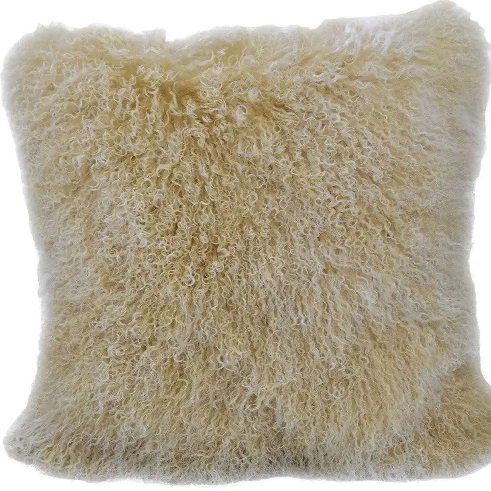 20" Gold Genuine Tibetan Lamb Fur Pillow With Microsuede Backing - Homeroots - Flyclothing LLC
