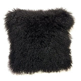 20" Black Genuine Tibetan Lamb Fur Pillow With Microsuede Backing - Homeroots - Flyclothing LLC