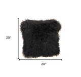 20" Black Genuine Tibetan Lamb Fur Pillow With Microsuede Backing - Homeroots - Flyclothing LLC
