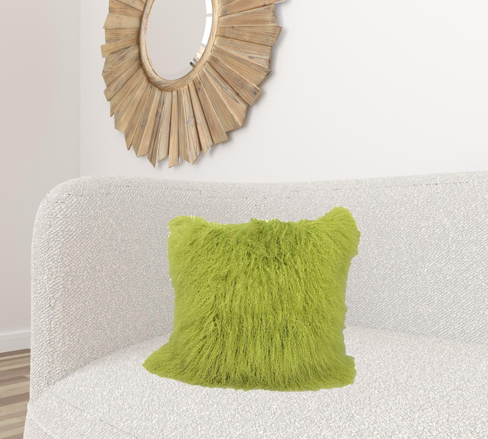 20" Lime Green Genuine Tibetan Lamb Fur Pillow With Microsuede Backing - Homeroots - Flyclothing LLC