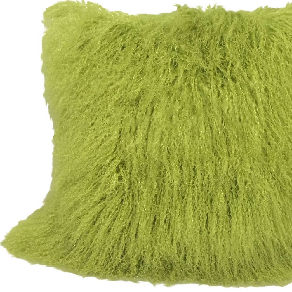 20" Lime Green Genuine Tibetan Lamb Fur Pillow With Microsuede Backing - Homeroots - Flyclothing LLC
