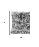 24" Grey Genuine Tibetan Lamb Fur Pillow With Microsuede Backing - Homeroots - Flyclothing LLC