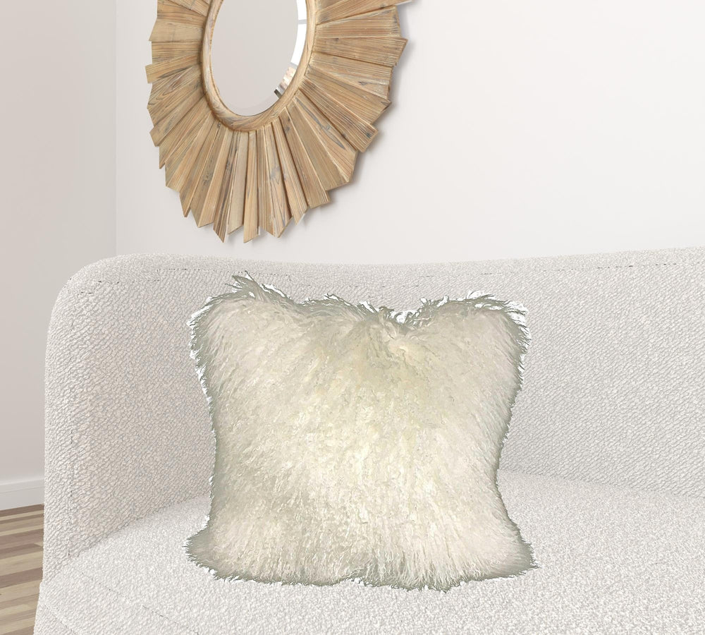 24" Creamy Genuine Tibetan Lamb Fur Pillow With Microsuede Backing - Homeroots - Flyclothing LLC
