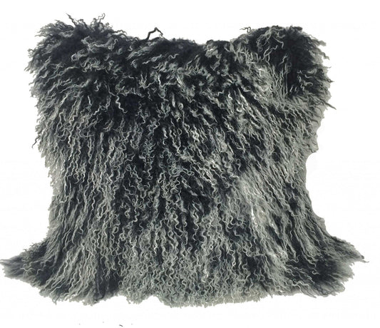24" Black Genuine Tibetan Lamb Fur Pillow With Microsuede Backing - Homeroots