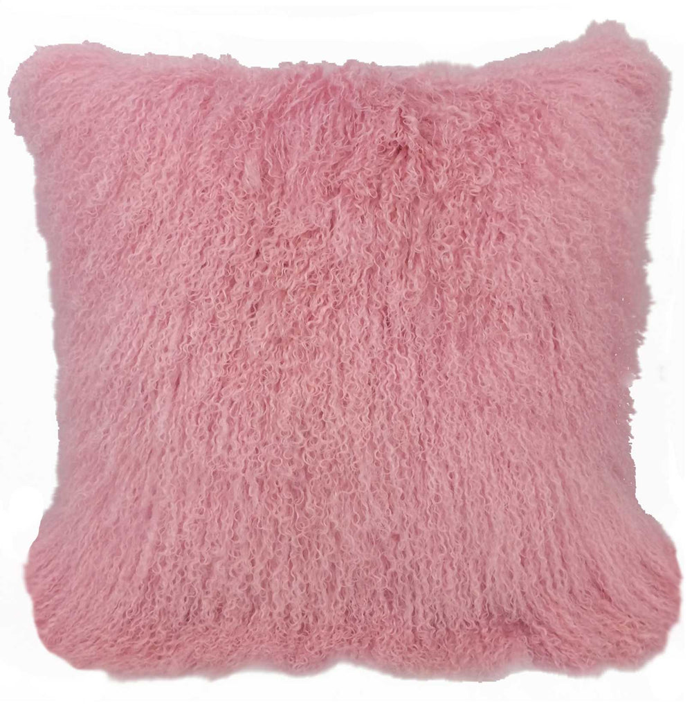 24" Pink Genuine Tibetan Lamb Fur Pillow With Microsuede Backing - Homeroots - Flyclothing LLC