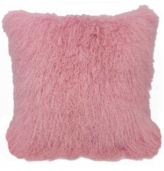 24" Pink Genuine Tibetan Lamb Fur Pillow With Microsuede Backing - Homeroots