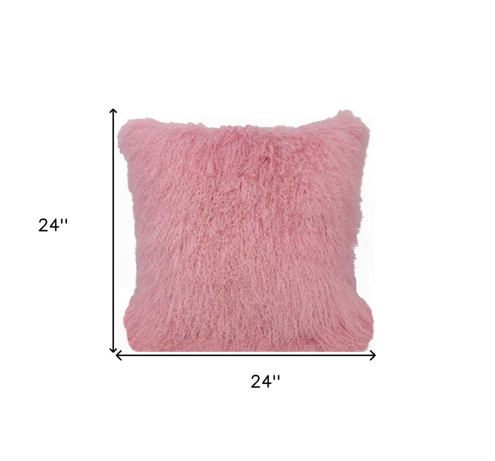 24" Pink Genuine Tibetan Lamb Fur Pillow With Microsuede Backing - Homeroots - Flyclothing LLC