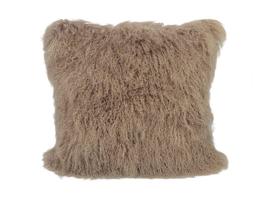 24" Beige Genuine Tibetan Lamb Fur Pillow With Microsuede Backing - Homeroots