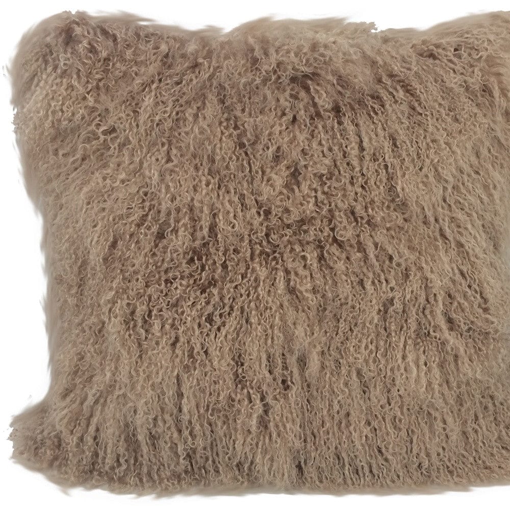24" Beige Genuine Tibetan Lamb Fur Pillow With Microsuede Backing - Homeroots - Flyclothing LLC
