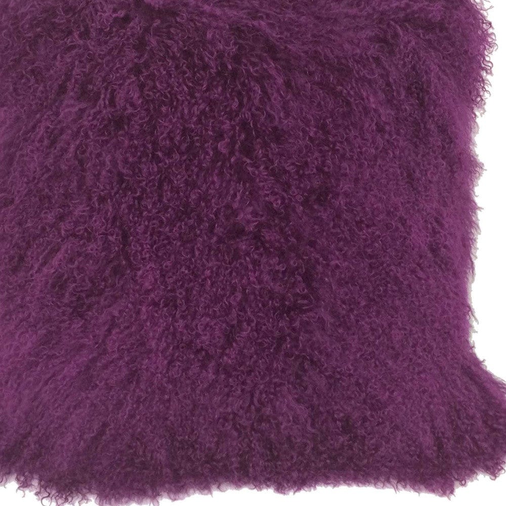 24" Purple Genuine Tibetan Lamb Fur Pillow With Microsuede Backing - Homeroots - Flyclothing LLC
