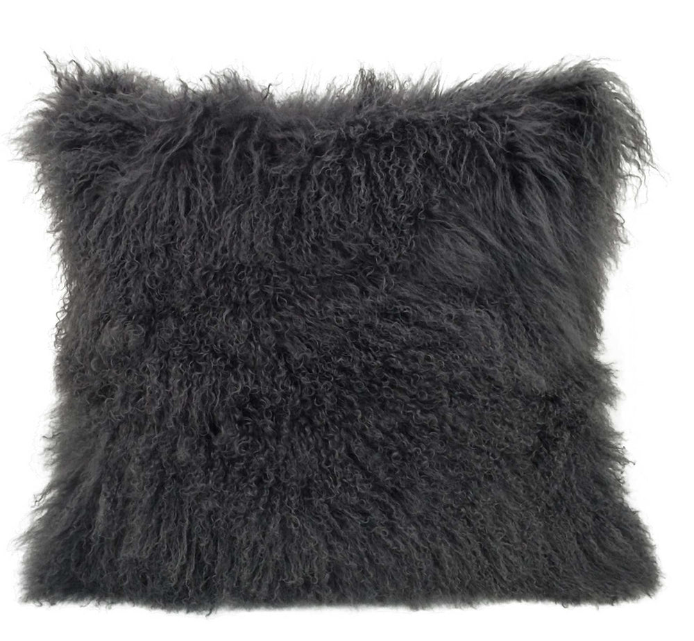 24" Charcoal Genuine Tibetan Lamb Fur Pillow With Microsuede Backing - Homeroots - Flyclothing LLC