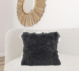 24" Charcoal Genuine Tibetan Lamb Fur Pillow With Microsuede Backing - Homeroots - Flyclothing LLC