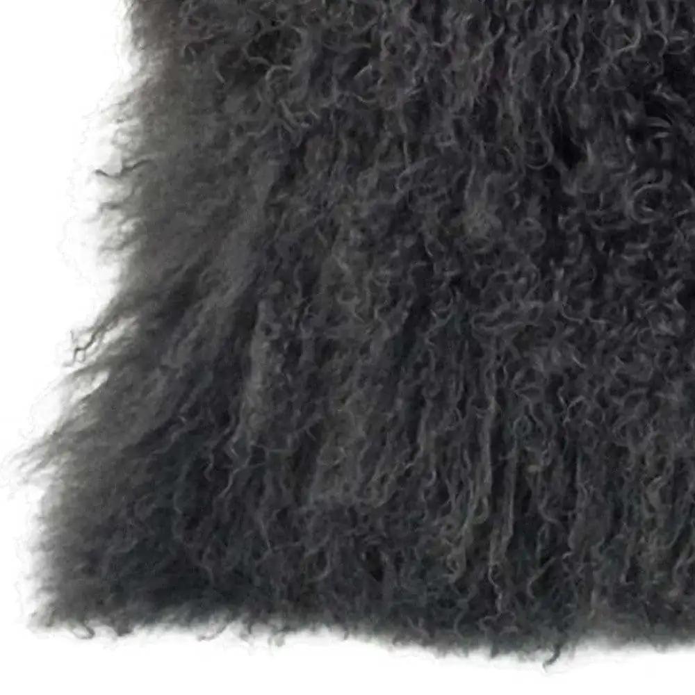 24" Charcoal Genuine Tibetan Lamb Fur Pillow With Microsuede Backing - Homeroots - Flyclothing LLC
