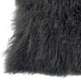24" Charcoal Genuine Tibetan Lamb Fur Pillow With Microsuede Backing - Homeroots - Flyclothing LLC