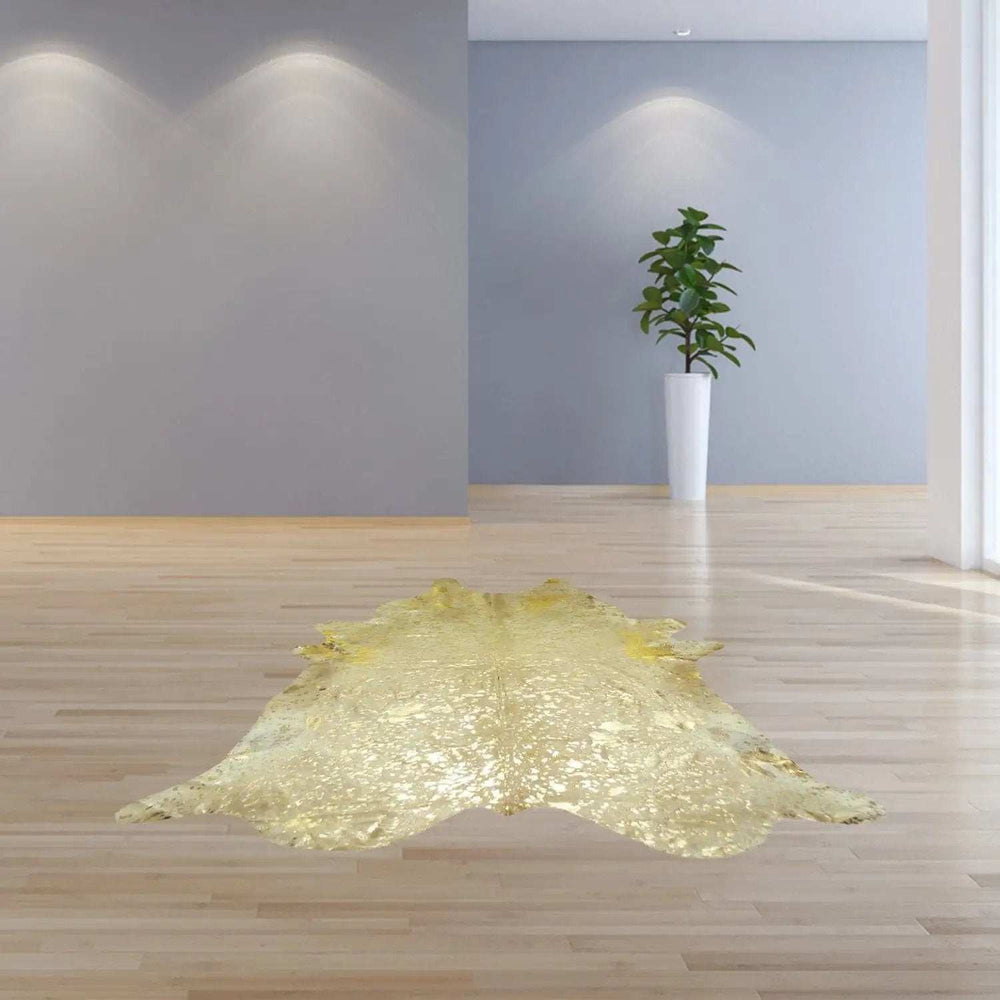 6.5 Ft Gold Devore Brindled Cowhide Rug - Homeroots - Flyclothing LLC