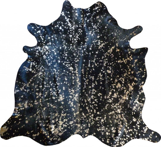 6 Ft Gold Devore On Black Stenciled Cowhide Rug - Homeroots - Flyclothing LLC