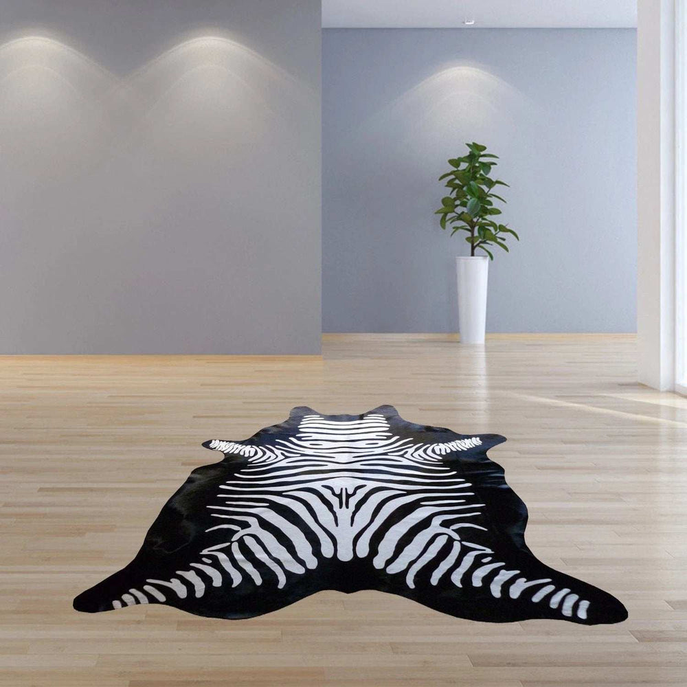 6 Ft Stenciled Reverse Zebra Cowhide Rug - Homeroots - Flyclothing LLC