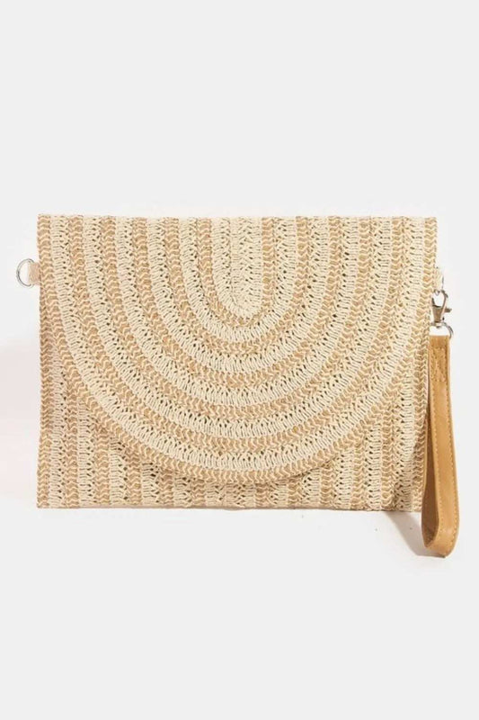 Fame Two Tone Woven Paper Envelope Clutch Bag - Trendsi - Flyclothing LLC