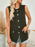 Button Down Round Neck Knit Vest - Trendsi - Flyclothing LLC