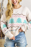 Christmas Tree Ribbed Hem Dropped Shoulder Sweater - Trendsi - Flyclothing LLC