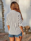 Striped Collared Neck Half Sleeve Shirt - Trendsi - Flyclothing LLC