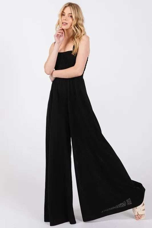 SAGE+FIG Smocked Flowy Wide Leg Jumpsuit - Trendsi - Flyclothing LLC
