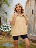 Half Zip Short Sleeve Hooded Top - Trendsi - Flyclothing LLC