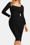 Basic Bae Full Size Built-In Shapewear Square Neck Long Sleeve Dress - Trendsi - Flyclothing LLC