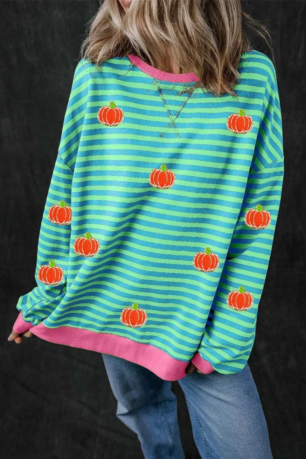 Pumpkin Striped Long Sleeve Sweatshirt - Trendsi - Flyclothing LLC