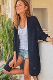 Openwork Side Slit Open Front Long Sleeve Cardigan - Trendsi - Flyclothing LLC