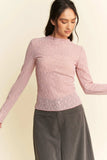 Davi & Dani Long Sleeve Sheer Small Embroidered Bows Lace Top - Trendsi - Flyclothing LLC