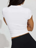 Collared Neck Short Sleeve Top - Trendsi - Flyclothing LLC