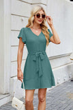 Tied Button Up Short Sleeve Mini Shirt Dress - Trendsi - Flyclothing LLC