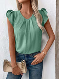 Ruched Round Neck Cap Sleeve Blouse - Trendsi - Flyclothing LLC