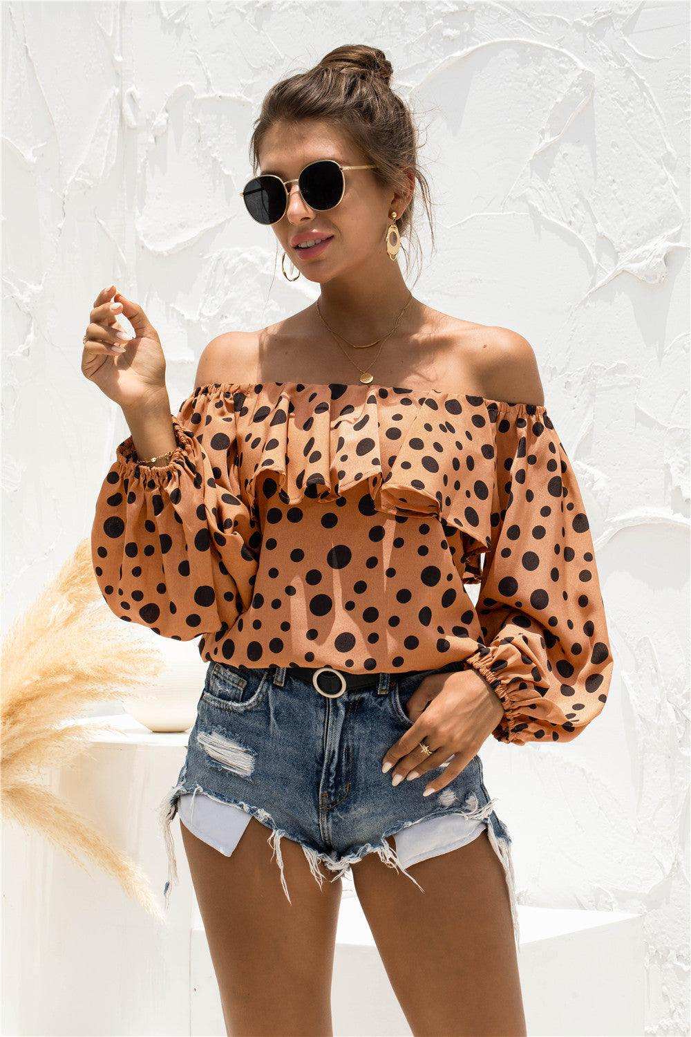 Polka Dot Off-Shoulder Layered Blouse - Trendsi - Flyclothing LLC