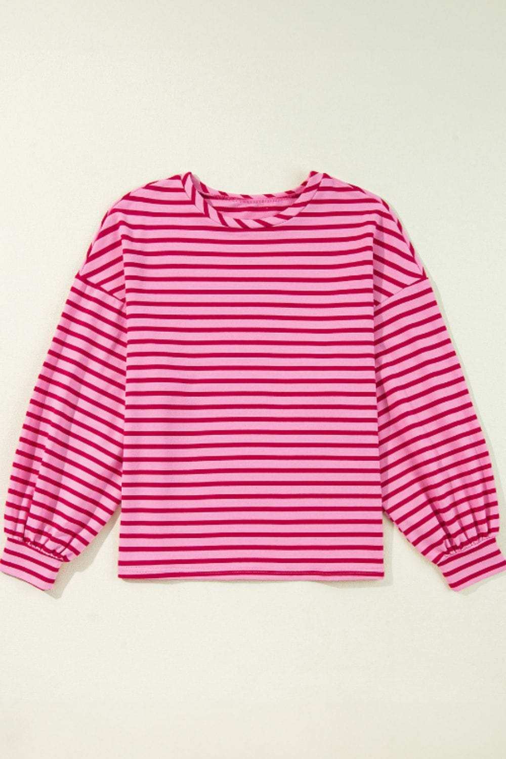 Striped Round Neck Long Sleeve Sweatshirt - Trendsi - Flyclothing LLC