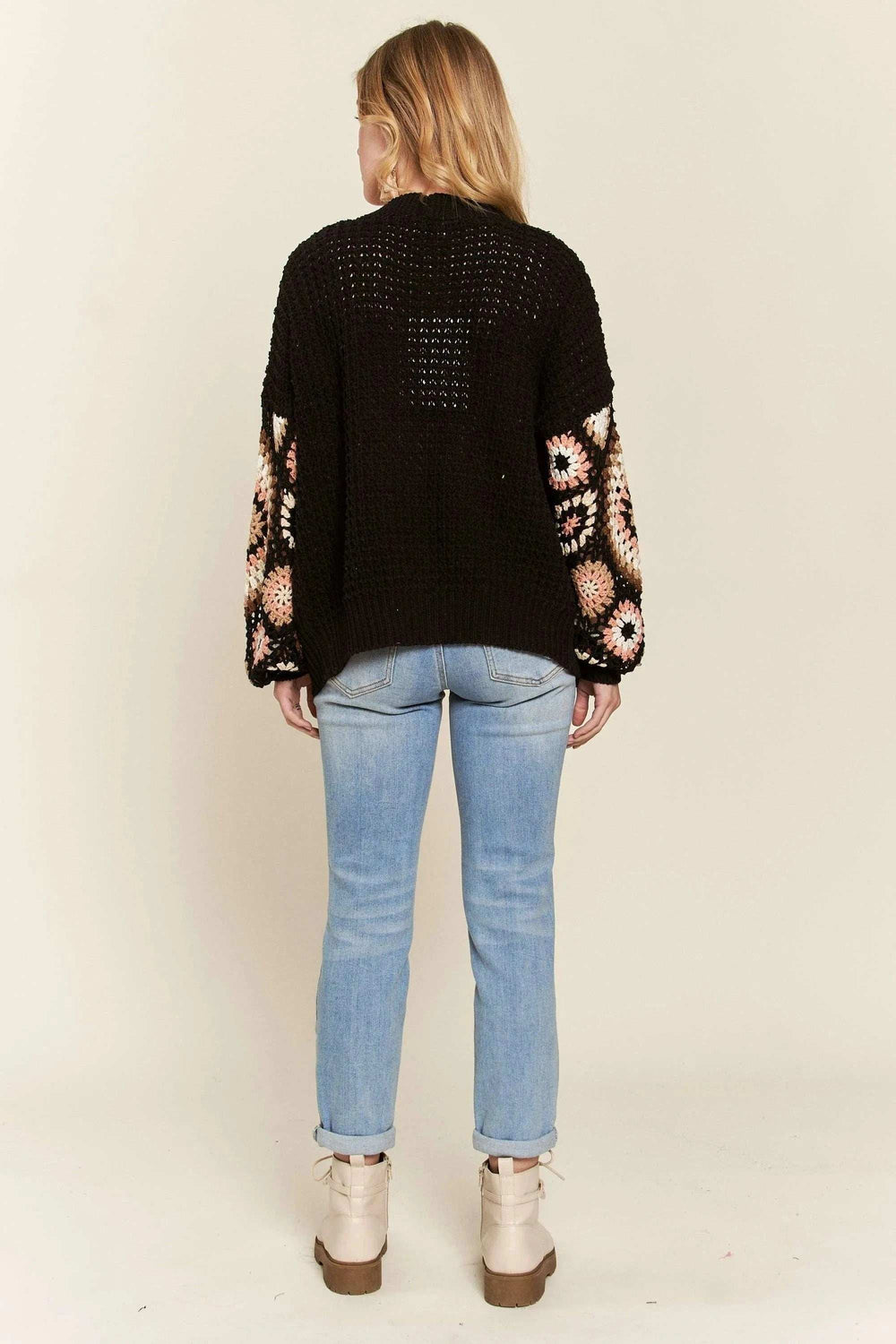 ADORA Multi Color Sleeve Crochet Cardigan - Trendsi - Flyclothing LLC