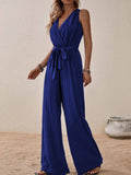 Tied Surplice Sleeveless Wide Leg Jumpsuit - Trendsi - Flyclothing LLC