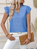 Ruffled Notched Cap Sleeve Blouse - Trendsi - Flyclothing LLC