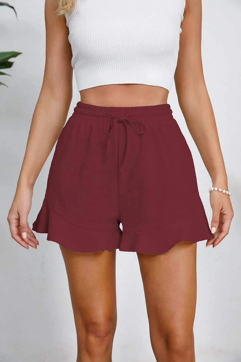 Full Size Drawstring Ruffle Hem Shorts - Trendsi - Flyclothing LLC