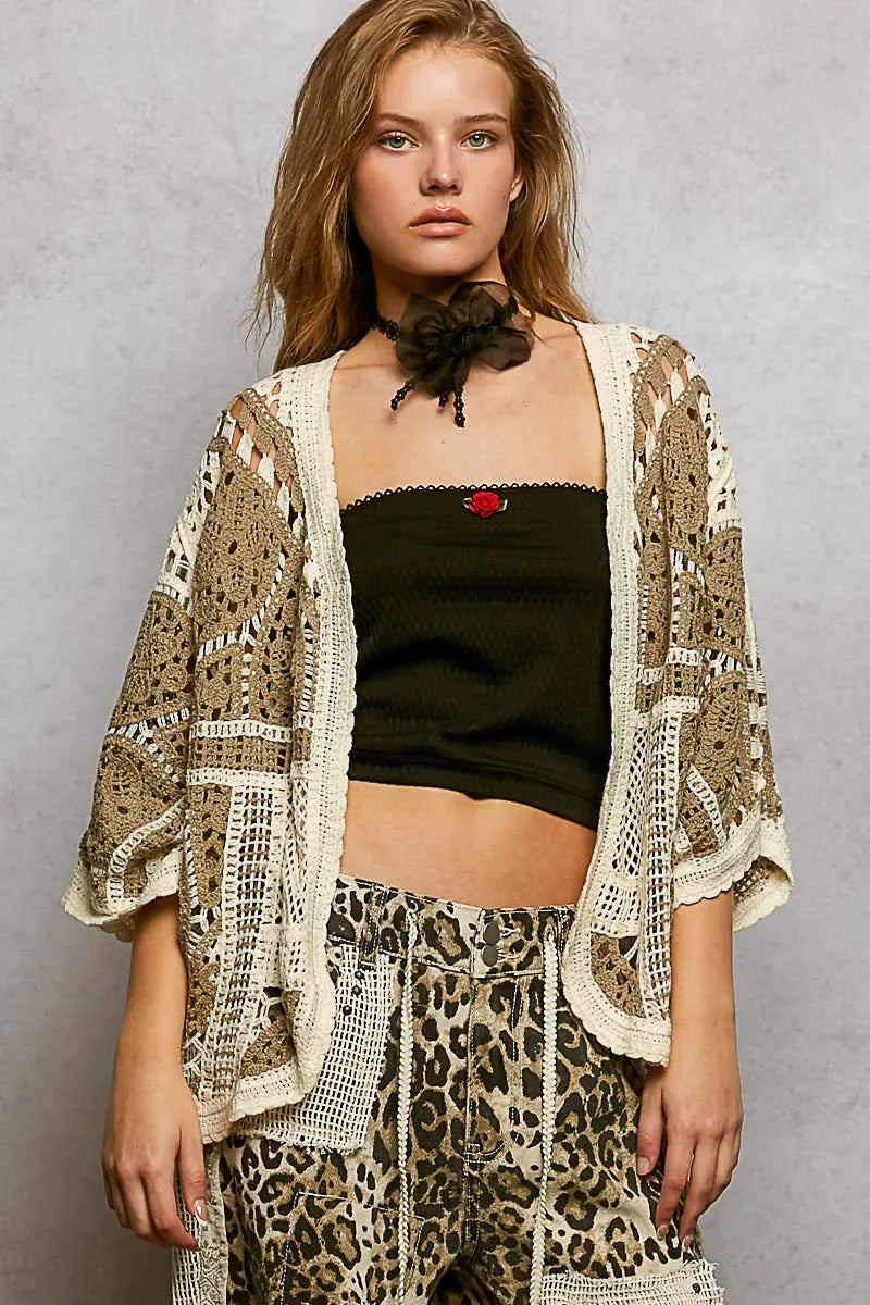 POL Open Front Crochet Cardigan with Scalloped Edge - Trendsi - Flyclothing LLC