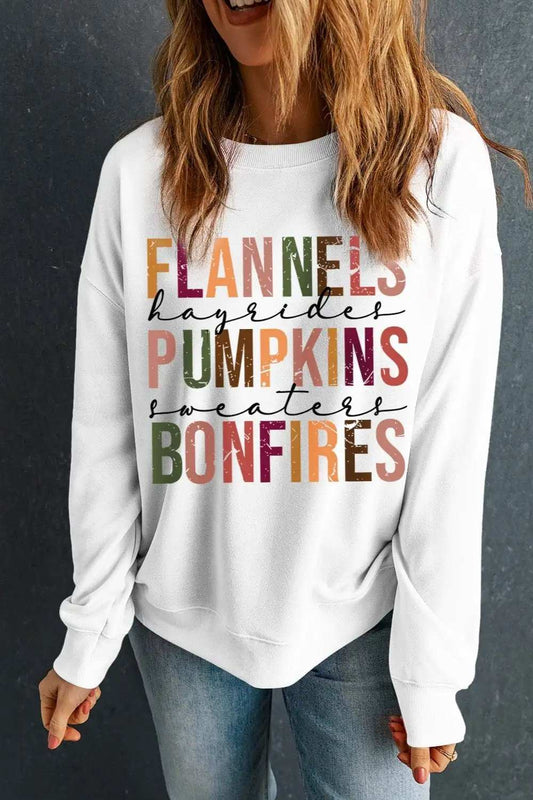 Letter Graphic Round Neck Long Sleeve Sweatshirt - Trendsi - Flyclothing LLC