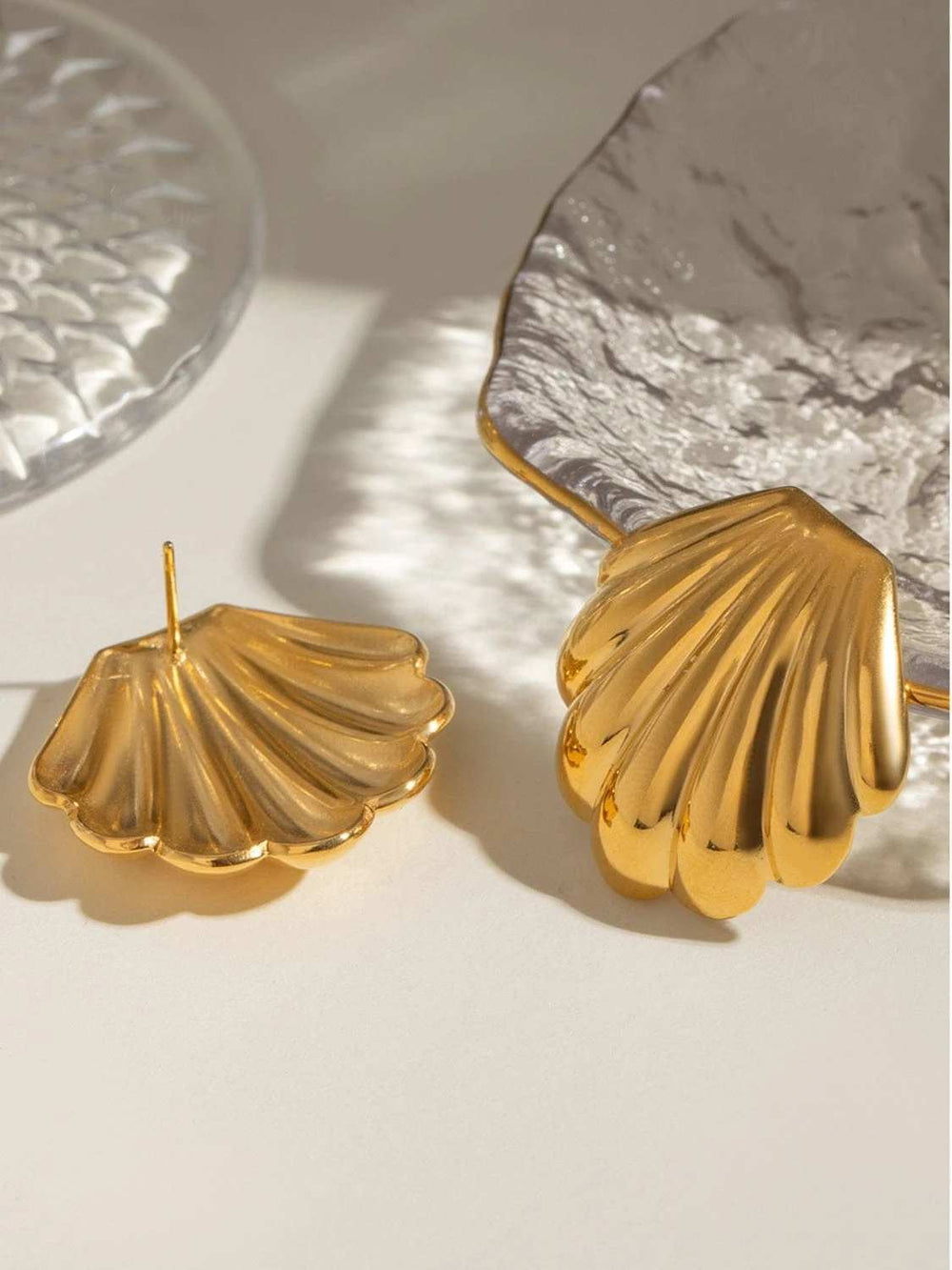 18K Gold-Plated Stainless Steel Shell Stud Earrings - Trendsi - Flyclothing LLC