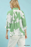 Umgee Peony Illustration Print Flounce Sleeve Blouse - Trendsi - Flyclothing LLC