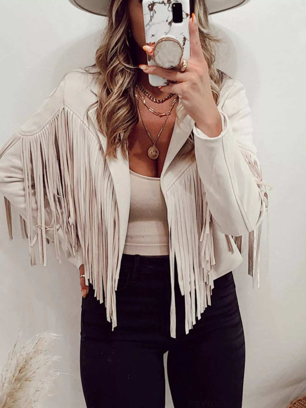 Fringe Open Front Cropped Jacket - Trendsi - Flyclothing LLC