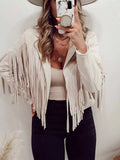 Fringe Open Front Cropped Jacket - Trendsi - Flyclothing LLC