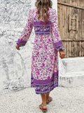 Tassel Tied Printed Long Sleeve Dress - Trendsi - Flyclothing LLC