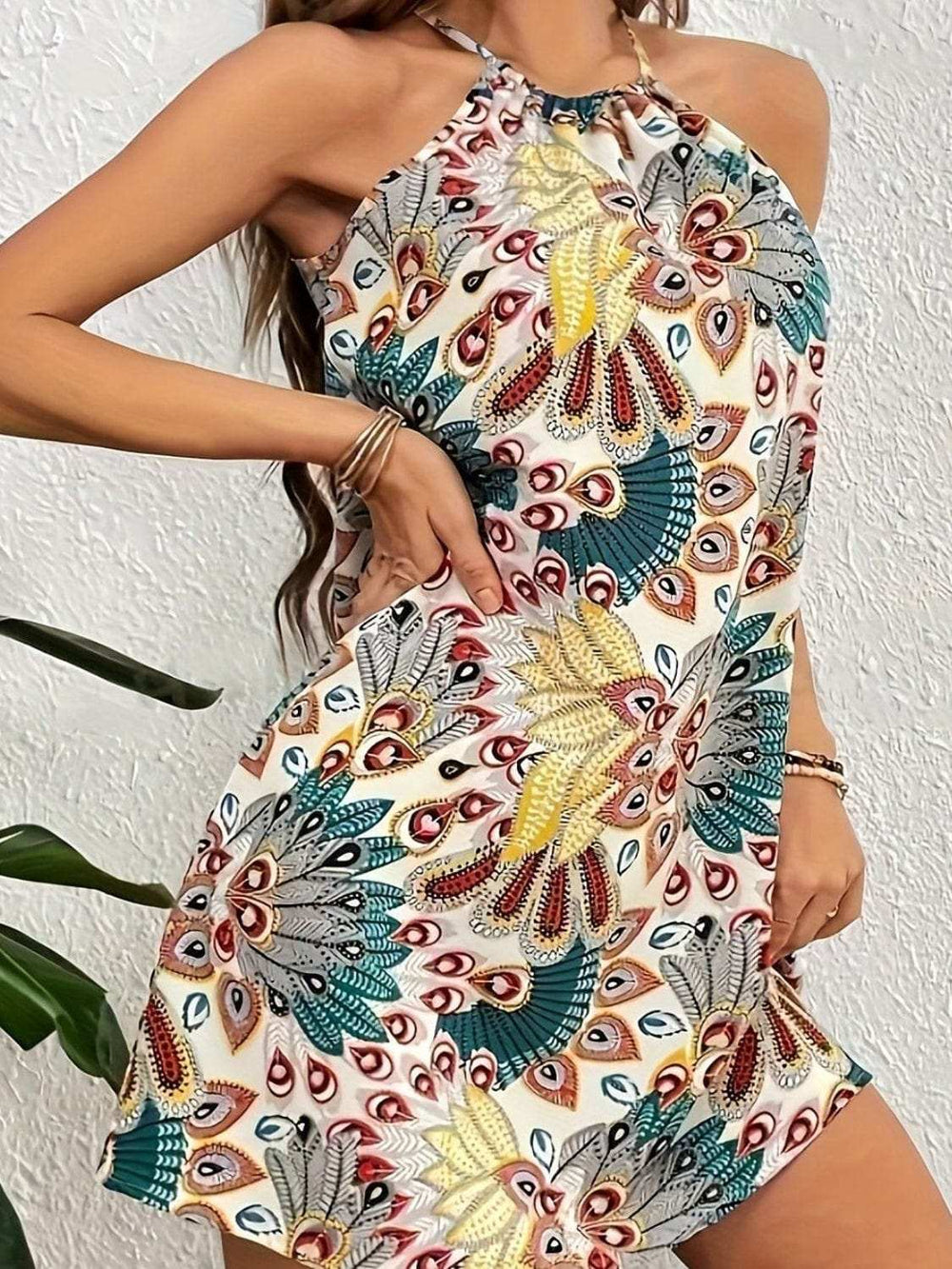 Printed Grecian Neck Mini Dress - Trendsi - Flyclothing LLC